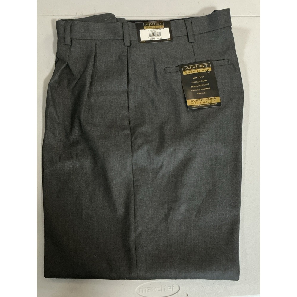 Axist Essentials, Super 100's Hi-Twist Pleated Cuffed Gray Dress Pants 38/29 NWT